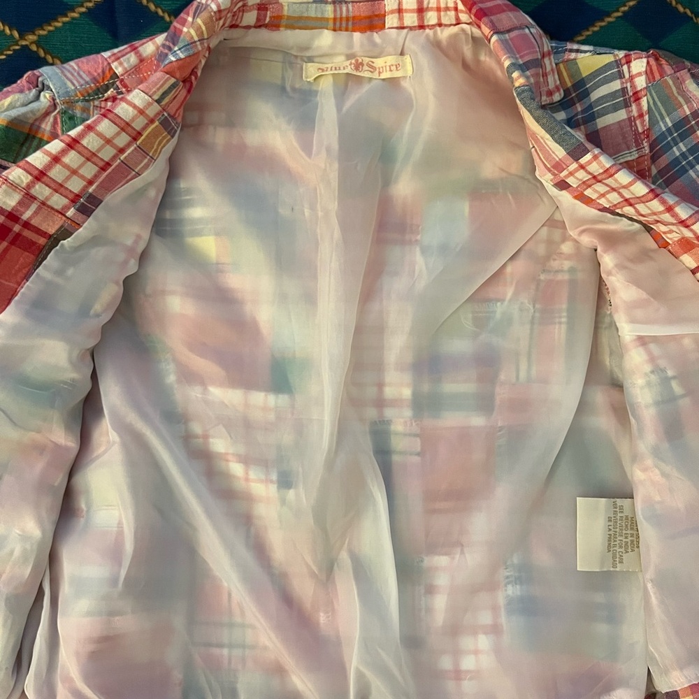 Juniors Plaid Pink Multicolored Small Shrug Jacket - Picture 5 of 10